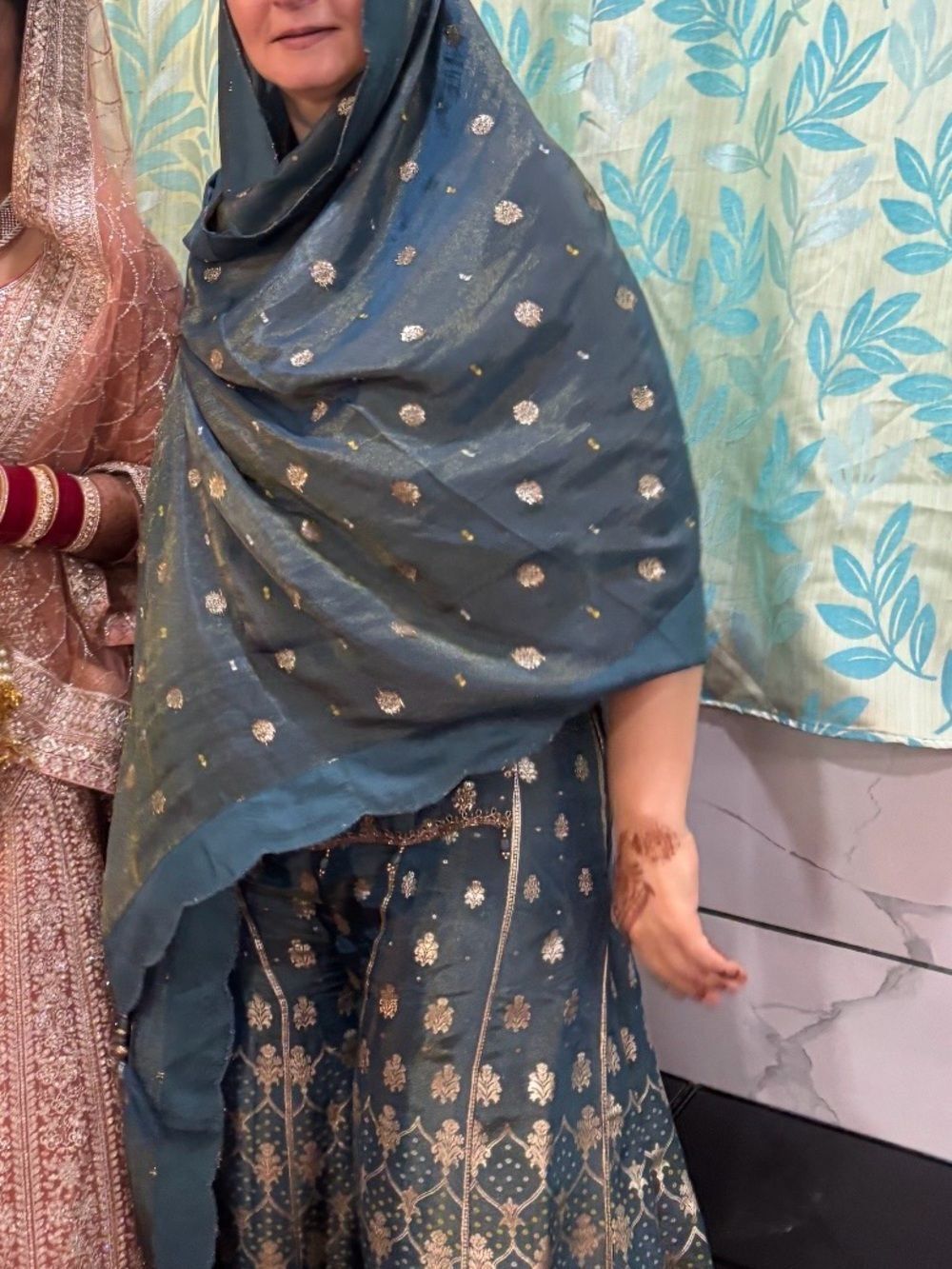 Embellished Teal Ethnic pants Set with Dupatta